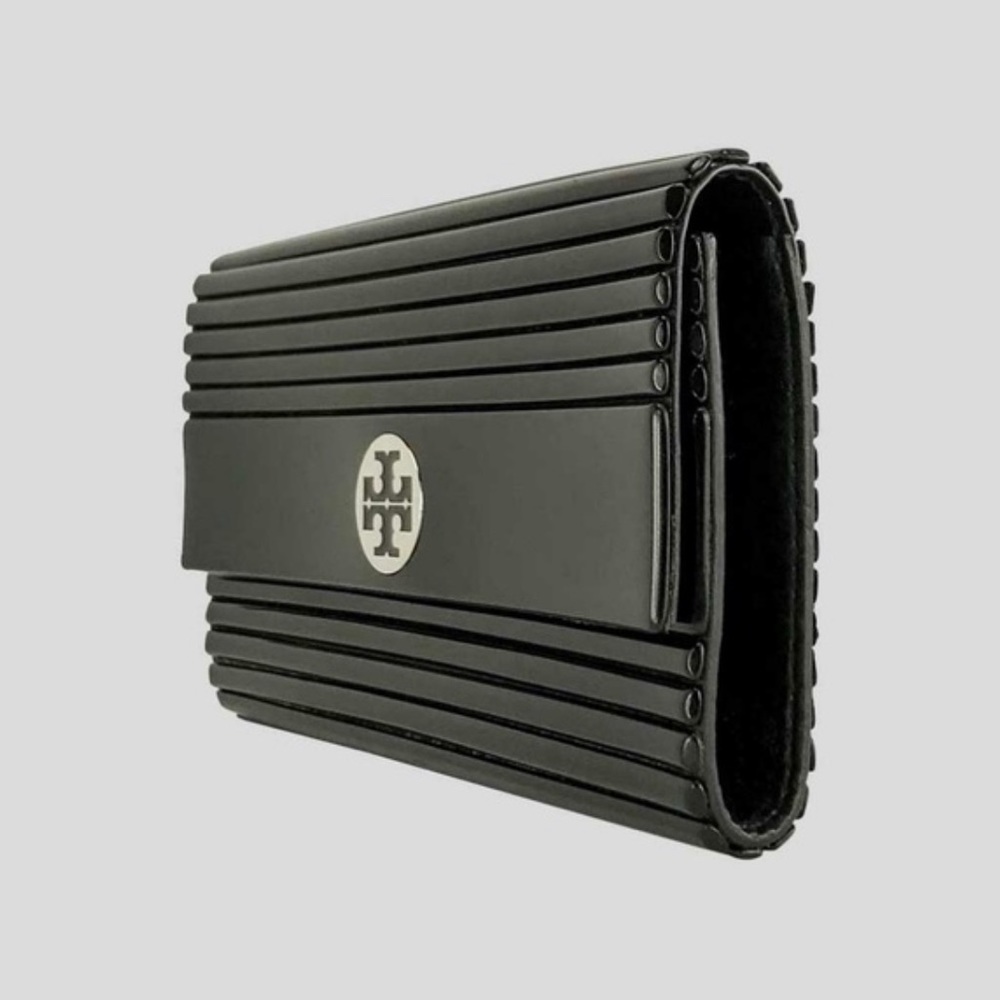 Tory Burch Black Ribbed Logo Wallet